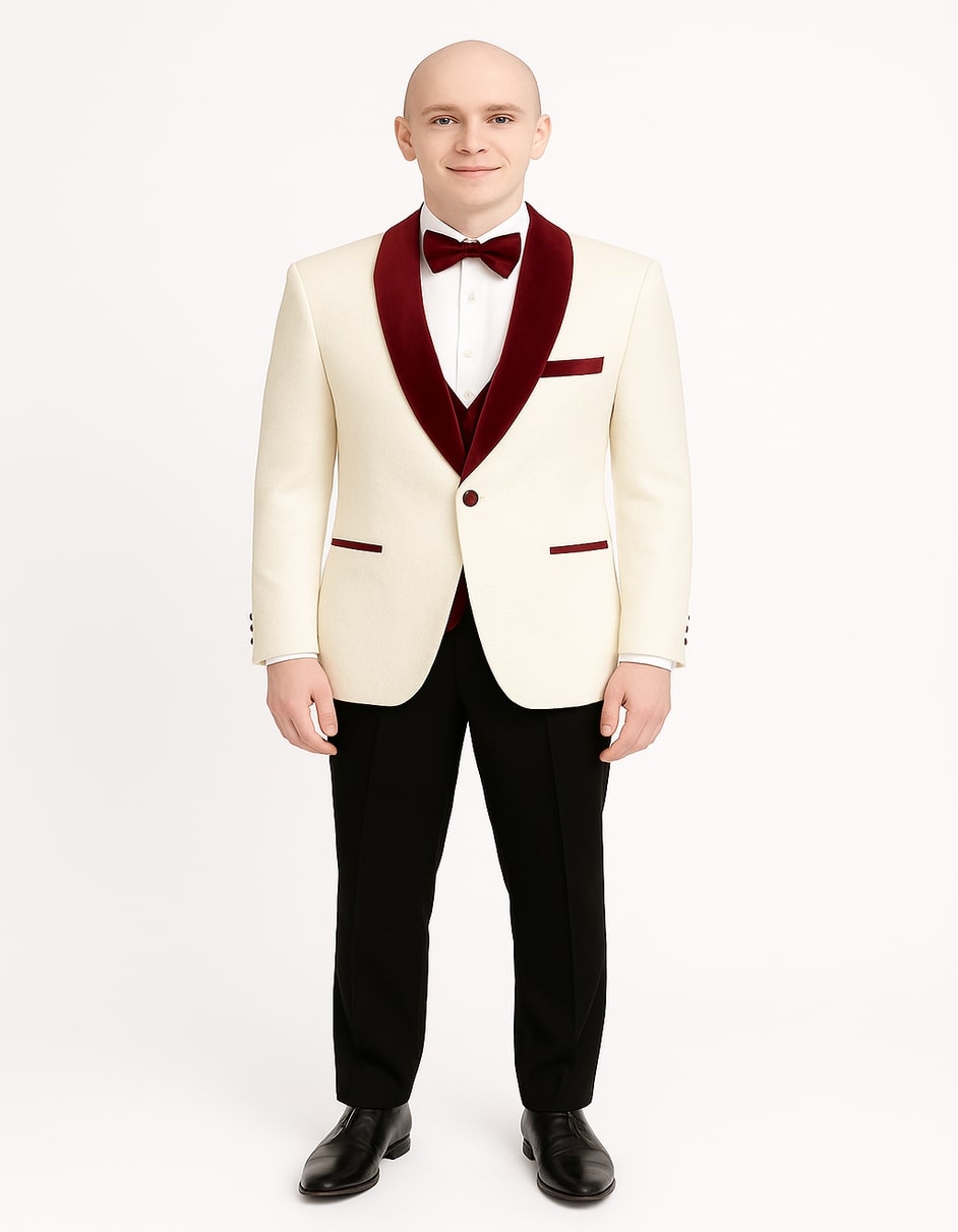 White Floral Tuxedo Jacket with Velvet Lapel