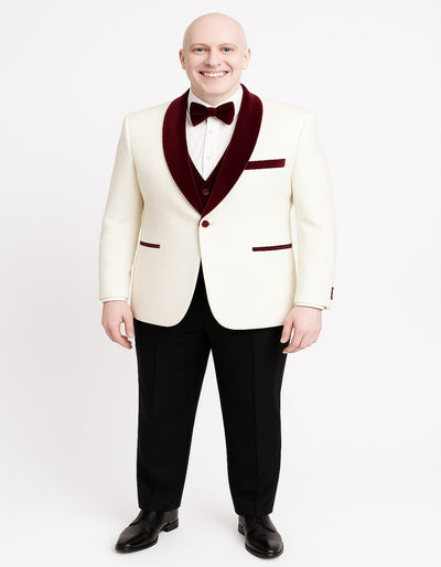 White Floral Tuxedo Jacket with Velvet Lapel