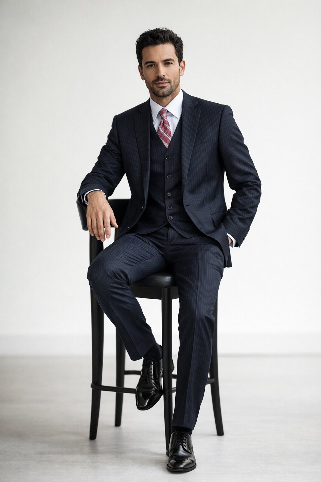 Men's Black Pinstripe 2-button Vested 2 Piece Suits - Two piece Business suits Suit