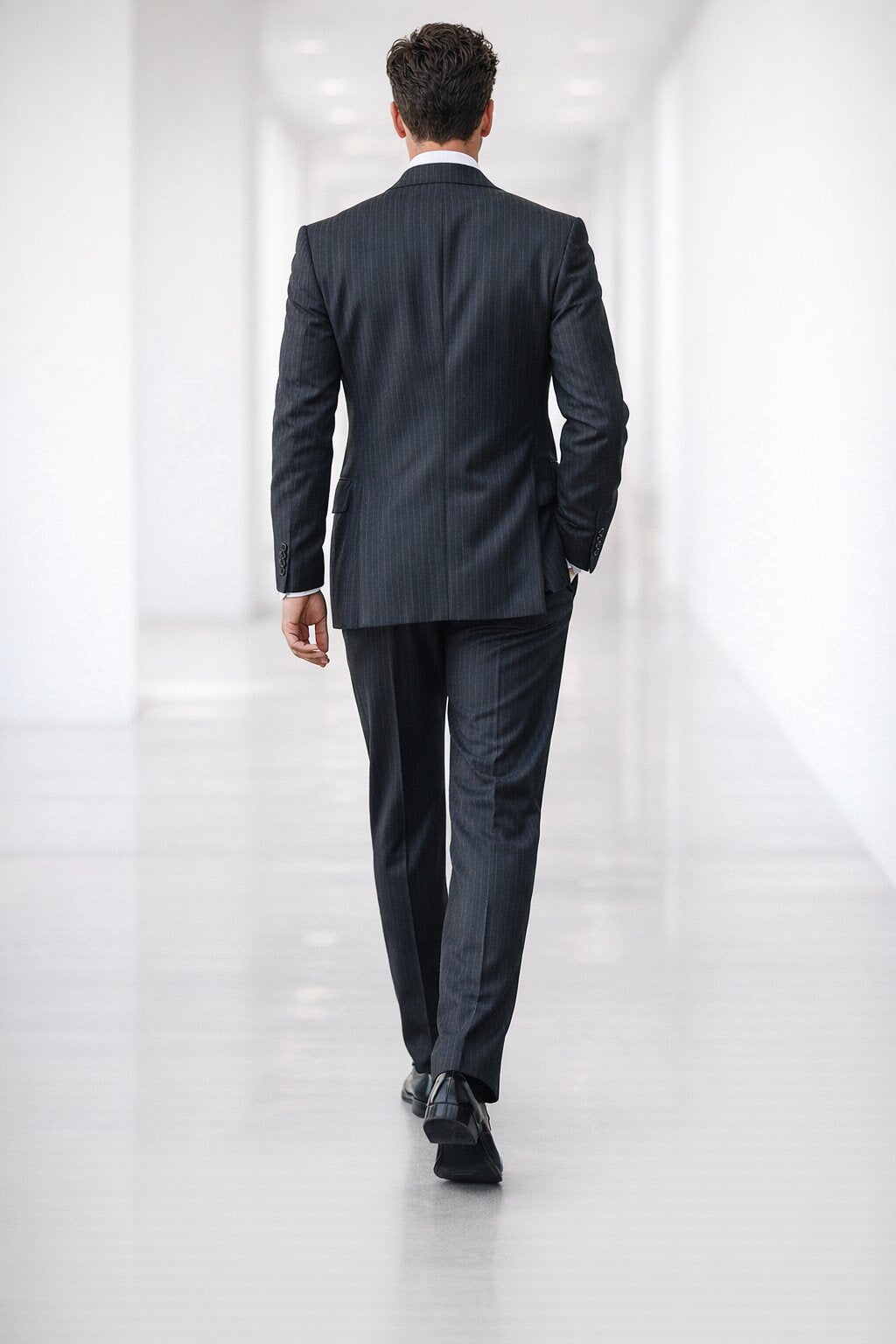 Men's Black Pinstripe 2-button Vested 2 Piece Suits - Two piece Business suits Suit
