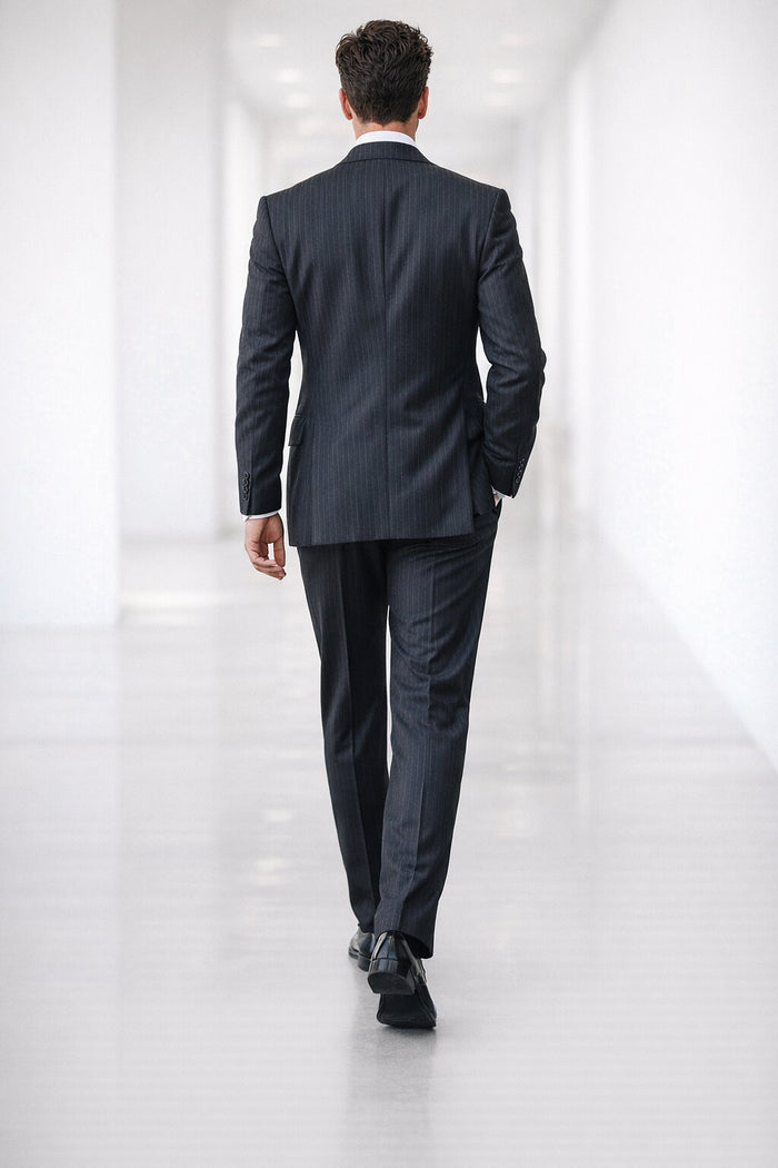 Men's Black Pinstripe 2-button Vested 2 Piece Suits - Two piece Business suits Suit
