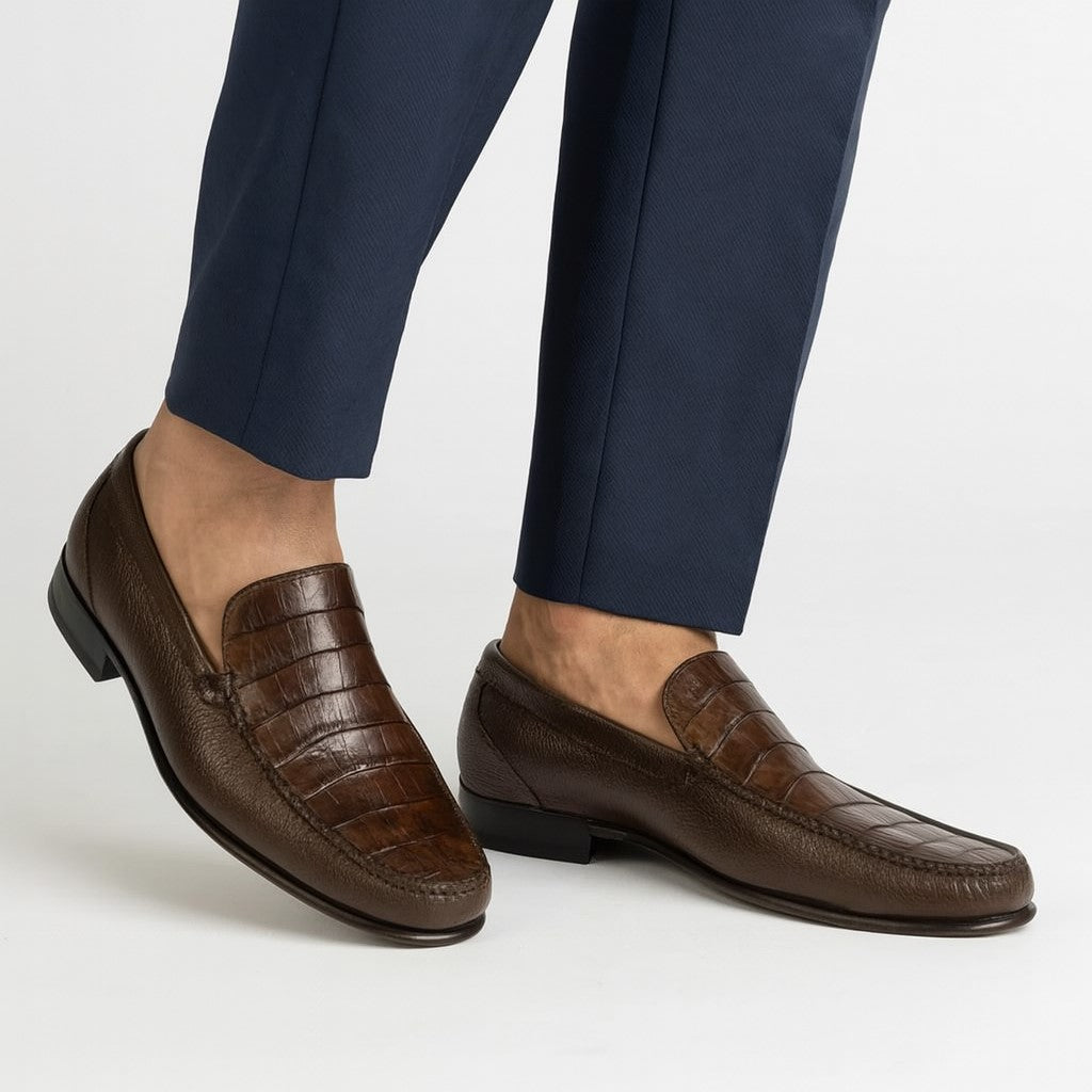 Crocodile & Calfskin Leather Slip-On Dress Shoes