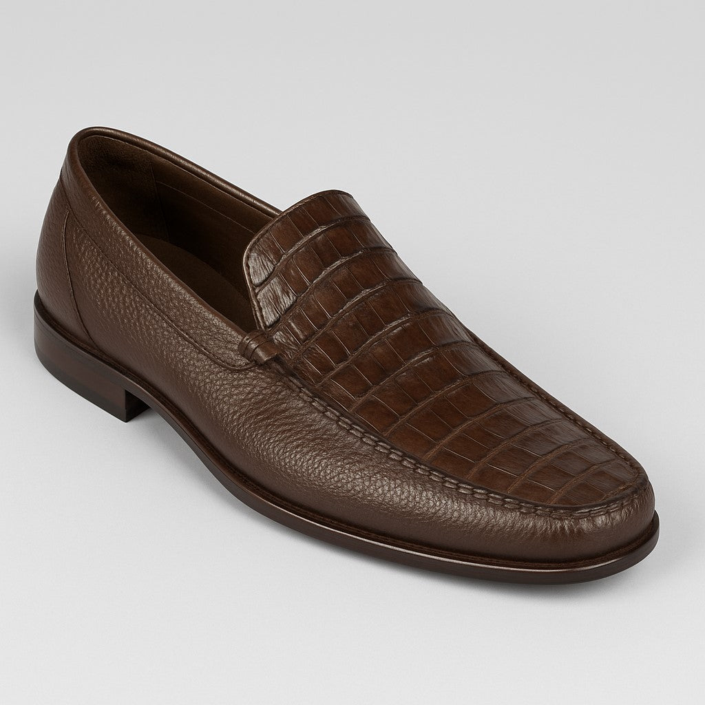 Crocodile & Calfskin Leather Slip-On Dress Shoes