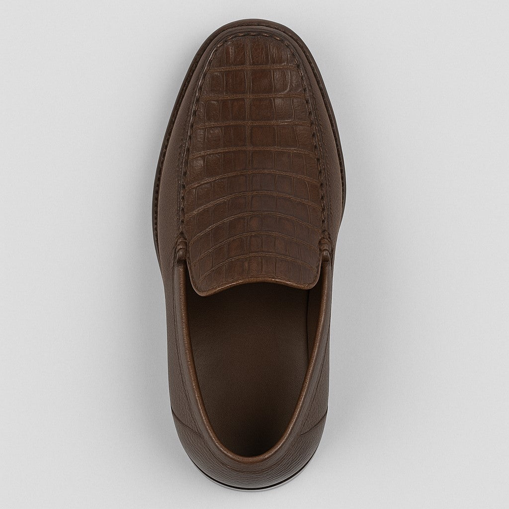 Crocodile & Calfskin Leather Slip-On Dress Shoes
