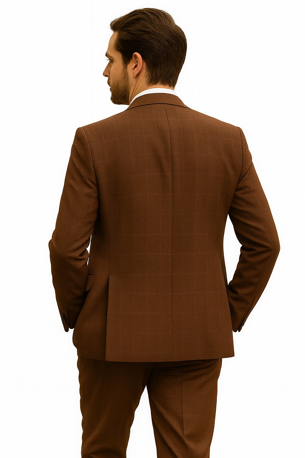 Men's Brown Plaid 3 Piece 1920s Fashion Suit Scoop Vest