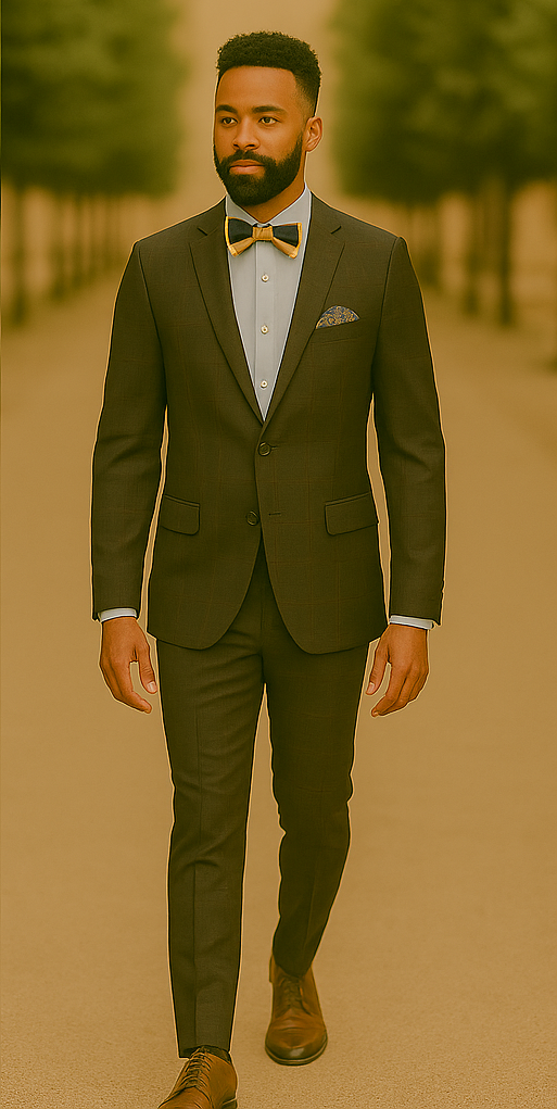 Rossiman Rossi Brown Plaid Slim Fit Suit