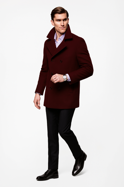 Men's Dark Burgundy Big and Tall Peacoat