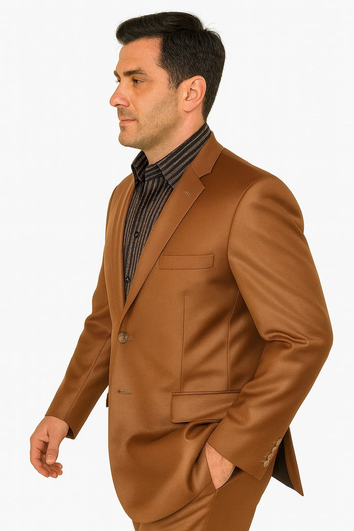 Men's Designer 2-Button With Sheen Rust ~ Peach Sharkskin Suit