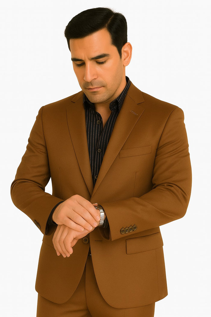 Men's Designer 2-Button With Sheen Rust ~ Peach Sharkskin Suit