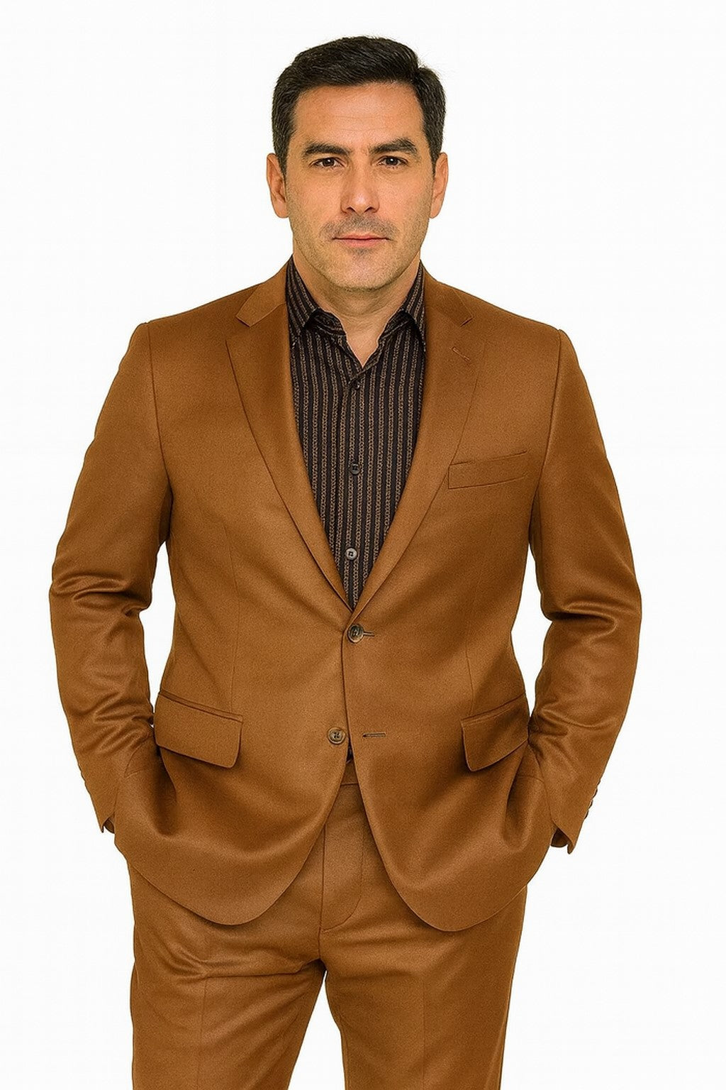Men's Designer 2-Button With Sheen Rust ~ Peach Sharkskin Suit