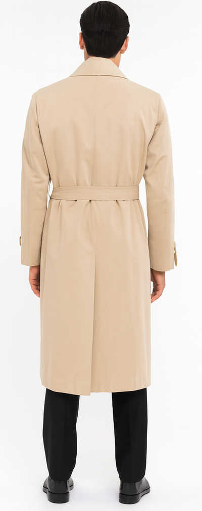 Men's Dress Coat Full Length Trench Rain Coat In Khaki Tan Taupe Long Style