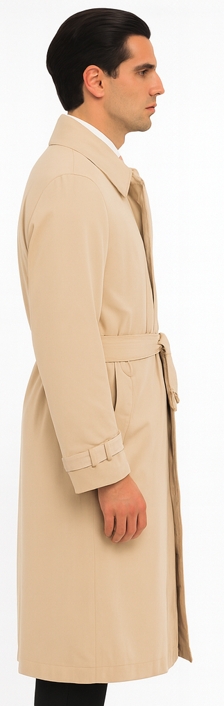 Men's Dress Coat Full Length Trench Rain Coat In Khaki Tan Taupe Long Style