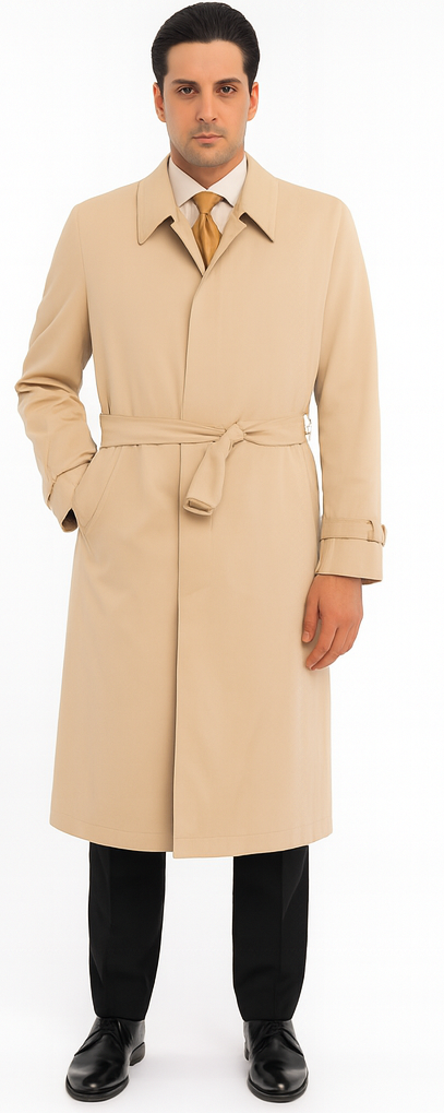 Men's Dress Coat Full Length Trench Rain Coat In Khaki Tan Taupe Long Style