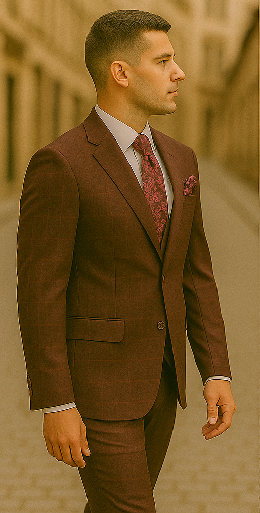 Rossiman Men's Burgundy Formal Suit