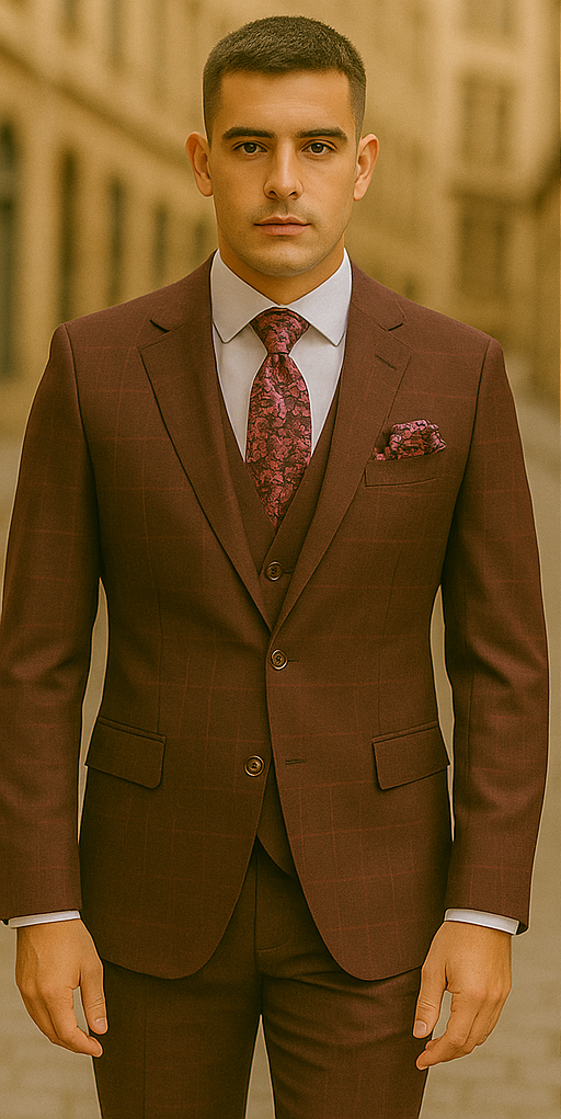 Rossiman Men's Burgundy Formal Suit