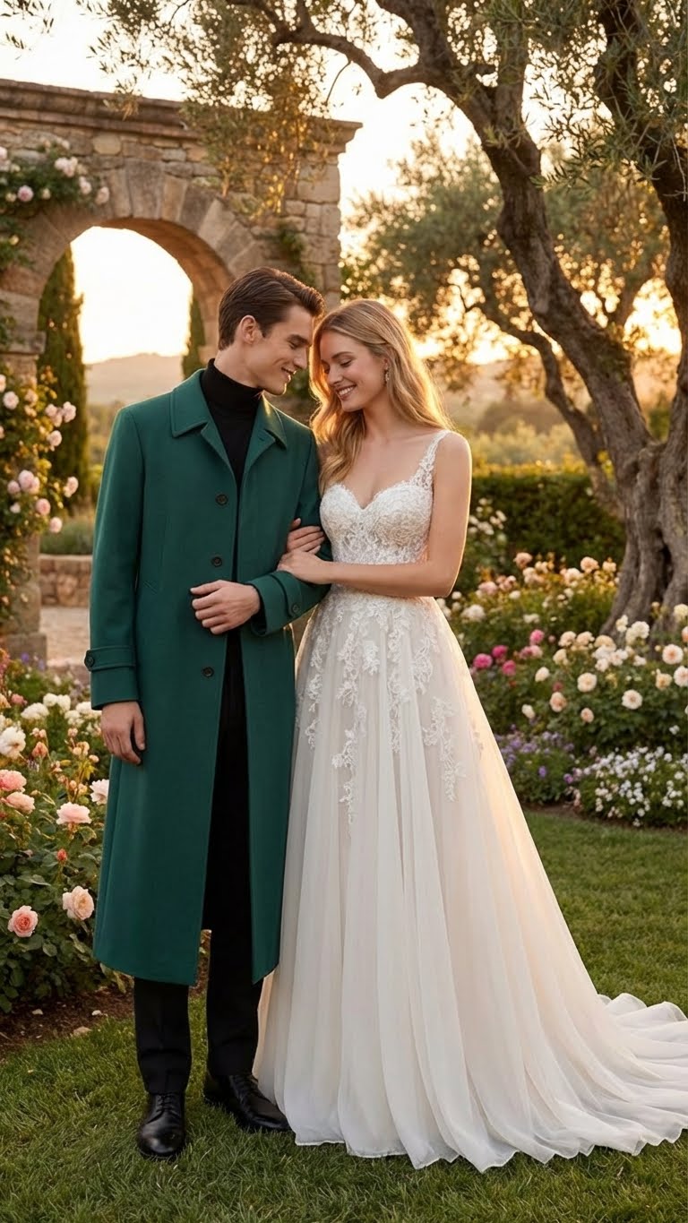 Men’s Full-Length Green Overcoat 