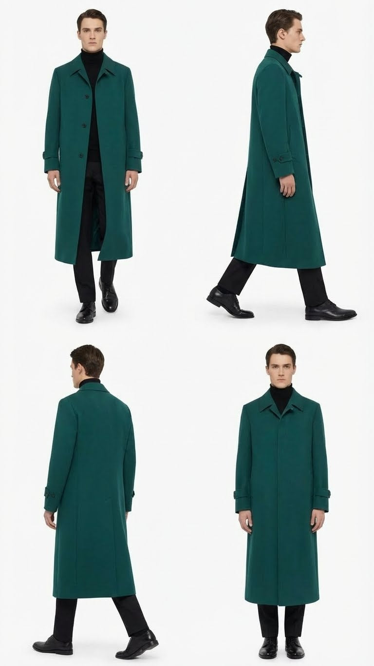 Men’s Full-Length Green Overcoat 