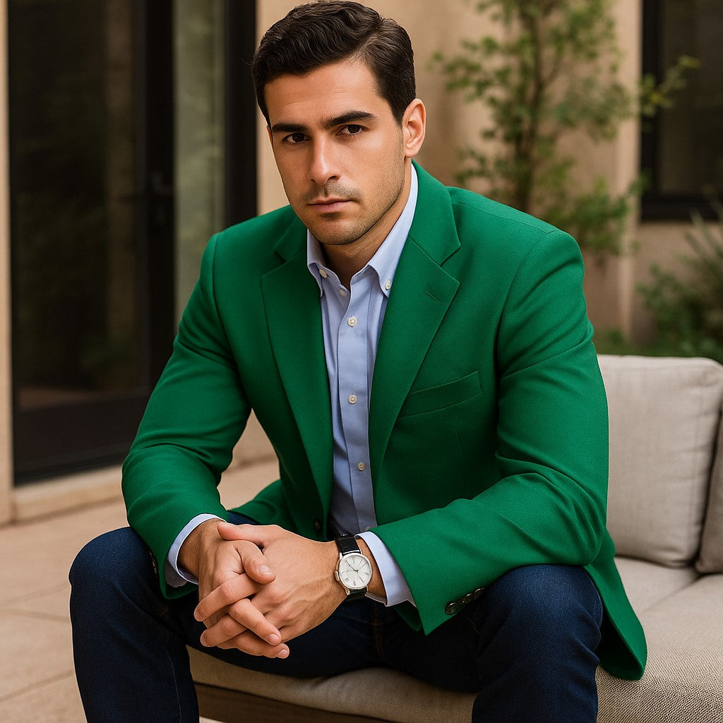 Men's Green Blazer On Sale Polyester