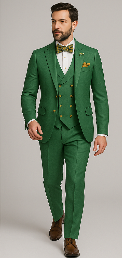 Rossiman Green Slim Fit Suit with Vest