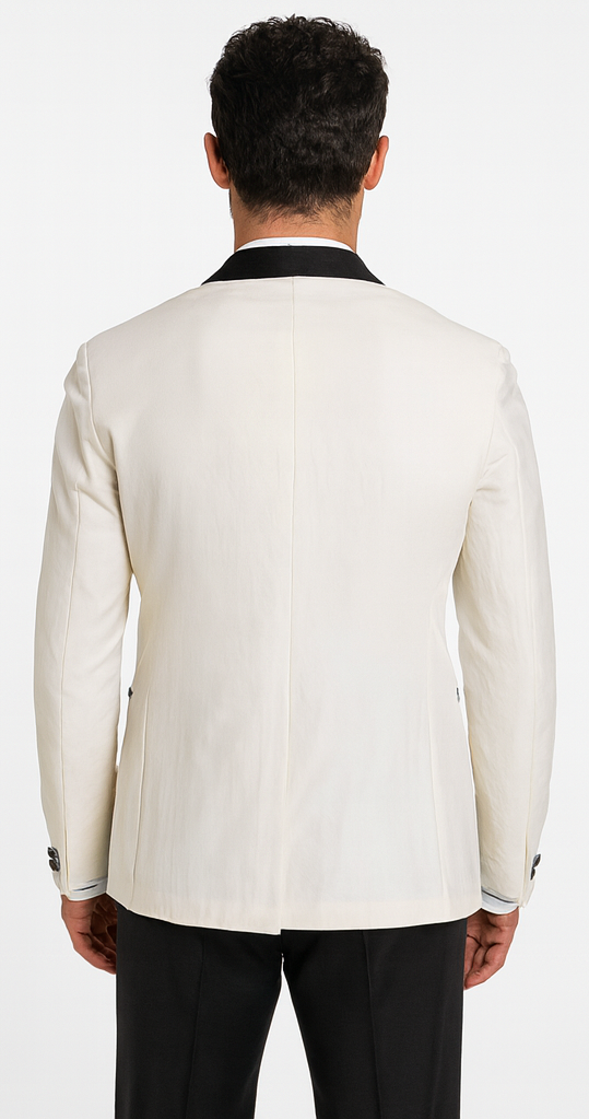 Men's Ivory and Black Satin Lapels Dress The Groom Holds The Wedding Suit (Jacket + Pants)