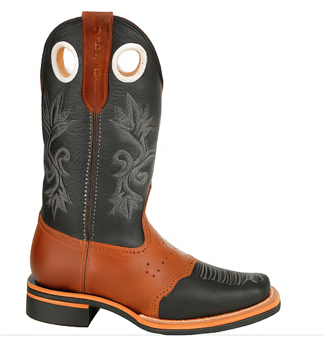 Men's King Exotic Boots Genuine Leather With Saddle Vamp Handcrafted Black & Brown (48112705-2)