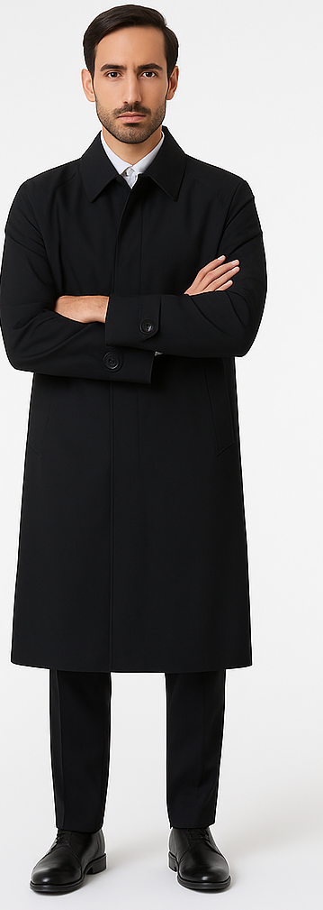 Men's Long Full Length Rain Coat Black