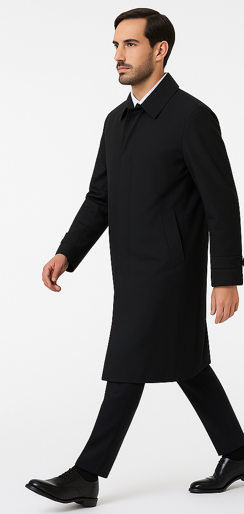 Men's Long Full Length Rain Coat Black