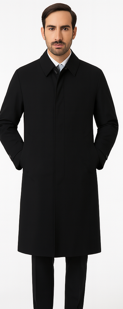 Men's Long Full Length Rain Coat Black