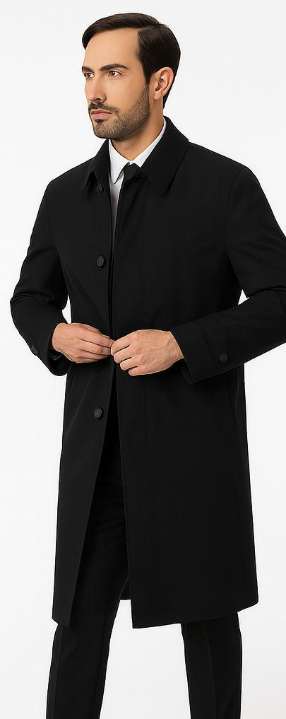 Men's Long Full Length Rain Coat Black