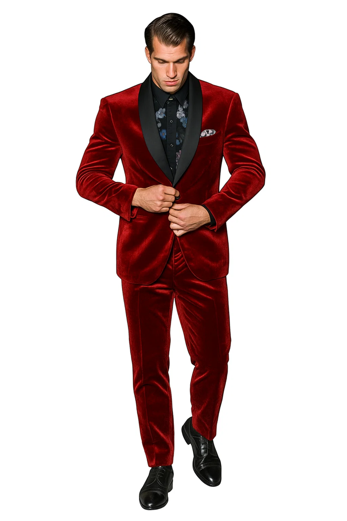 Men's Maroon Suit Shawl Lapel Men's Velvet Suit Fabric Shawl Collar Tuxedo