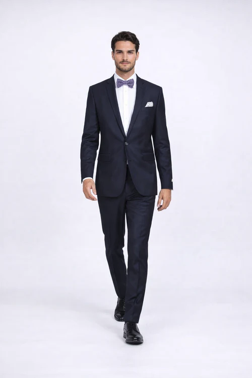 Rossiman Rossi Navy Blue Slim Fit Suit | Peak Lapel Tailored Formalwear for Men – Italian 3-Piece Luxury Suit