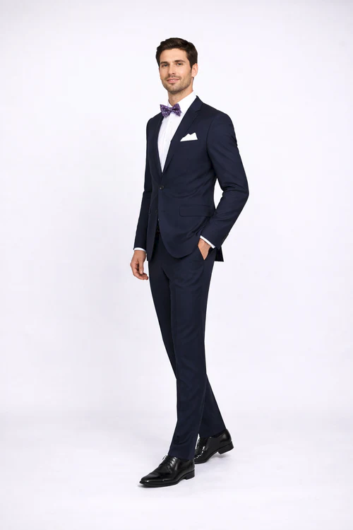 Rossiman Rossi Navy Blue Slim Fit Suit | Peak Lapel Tailored Formalwear for Men – Italian 3-Piece Luxury Suit