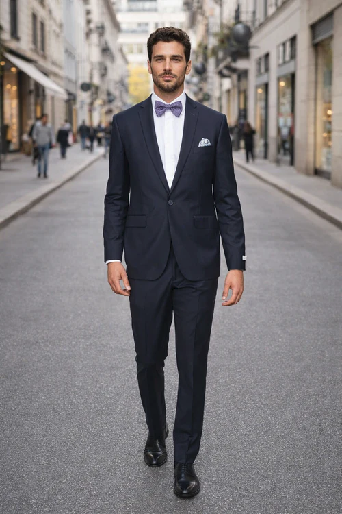 Rossiman Rossi Navy Blue Slim Fit Suit | Peak Lapel Tailored Formalwear for Men – Italian 3-Piece Luxury Suit