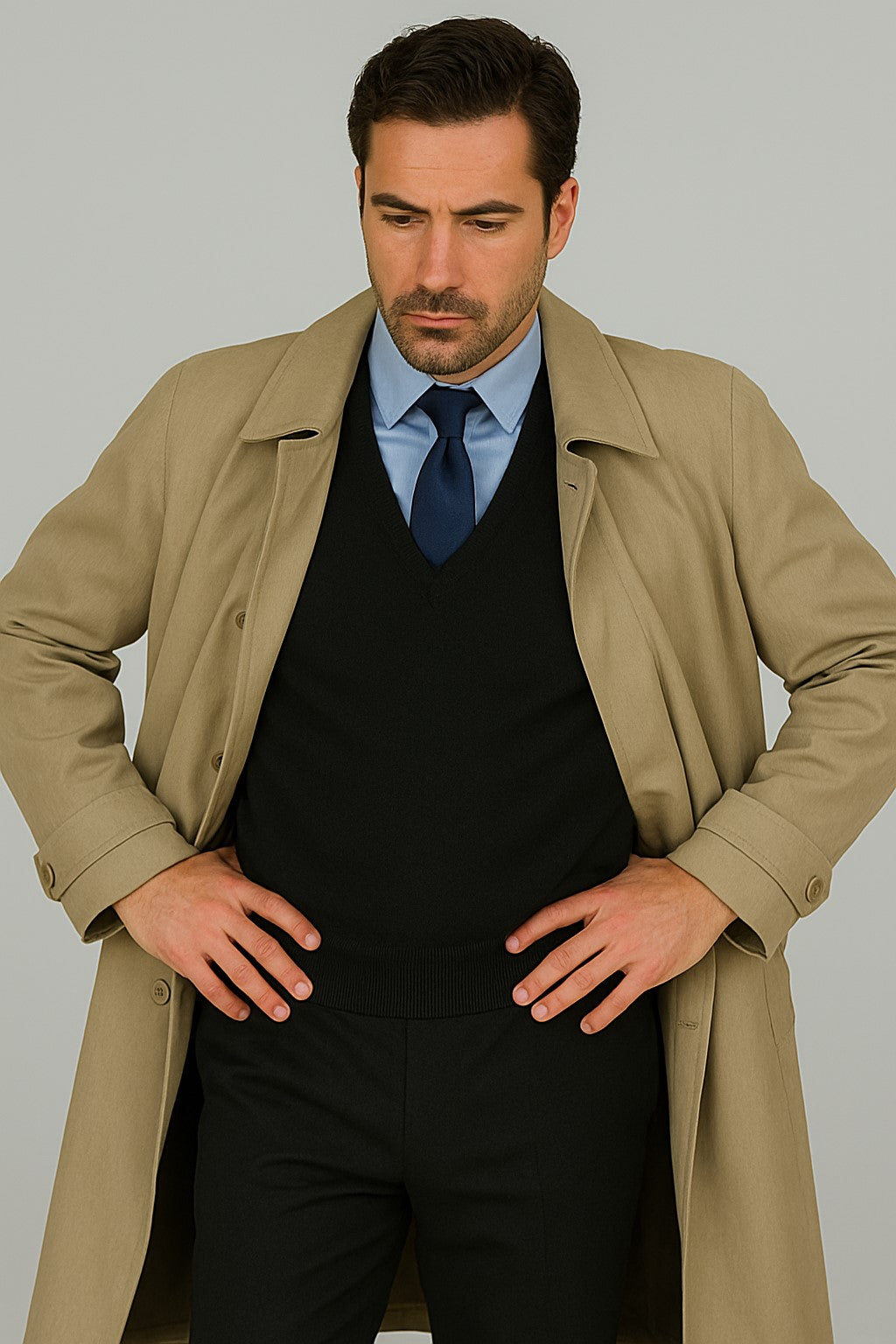 Men's 'Renny' Full-length Belted Raincoat Taupe