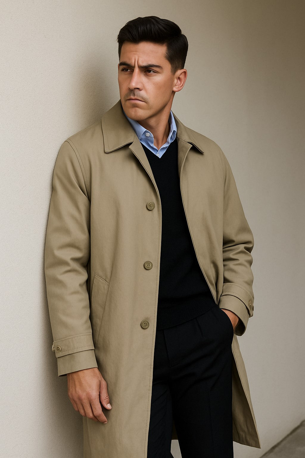 Men's 'Renny' Full-length Belted Raincoat Taupe