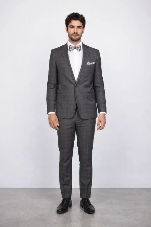 Rossiman Rossi Charcoal Plaid Slim Suit