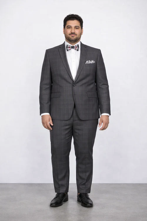 Rossiman Rossi Charcoal Plaid Slim Suit