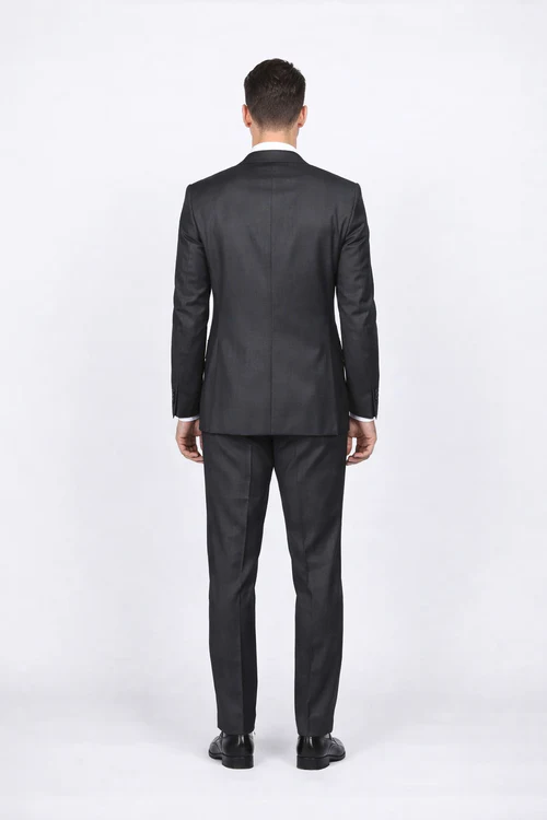 Rossiman Men’s Slim Fit Gray Wool Suit | 1-Button Peak Lapel Jacket & Tapered Low-Rise Pants – Italian Tailored 3-Piece Luxury Suit