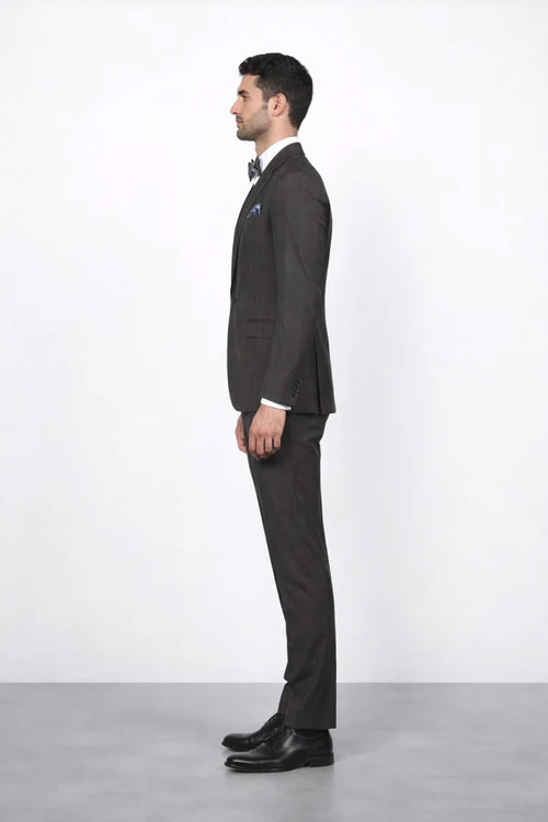 Men’s Brown Plaid Slim Fit Suit by Rossiman Rossi | Peak Lapel Jacket & Tapered Pants – Italian Tailored 3-Piece Classic Suit