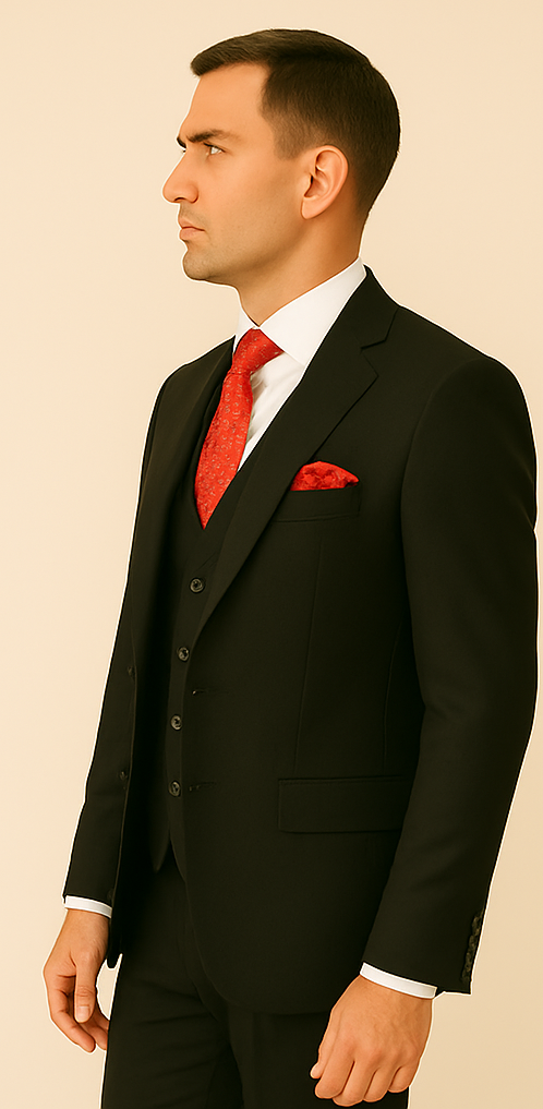 Rossi Man Slim Fit Black Suit - Double-Breasted Vest