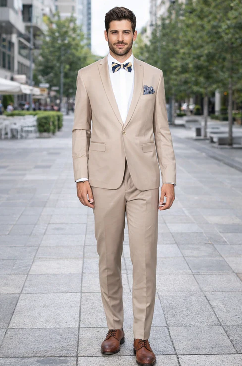 Rossiman Rossi Beige Slim Fit Suit - Skinny Tailored