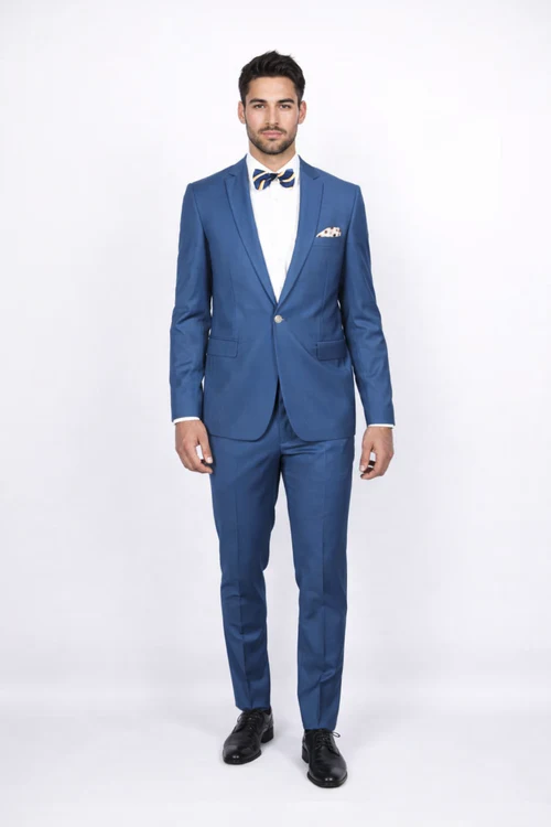 Men's Blue Skinny 1-Button Suit by Rossiman Rossi