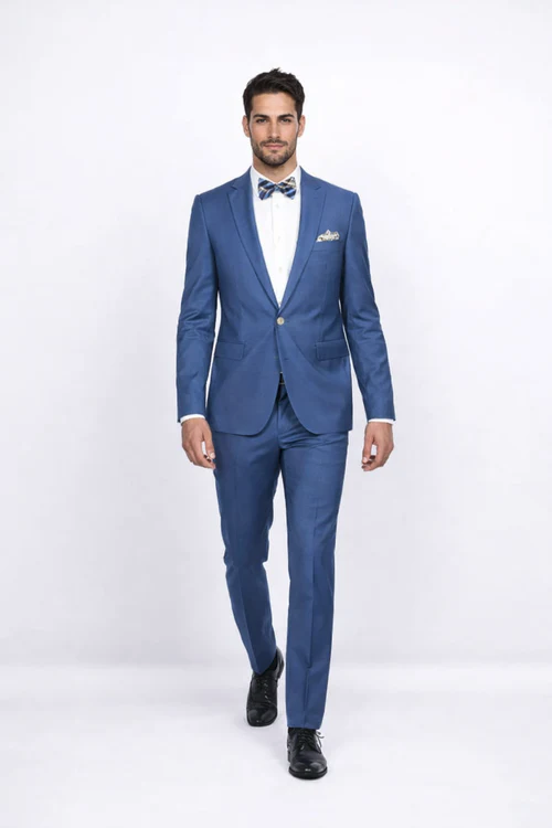 Blue Slim Fit Men’s Suit by Rossiman Rossi | Skinny Style with 1-Button Jacket – Italian Tailored Modern Formalwear