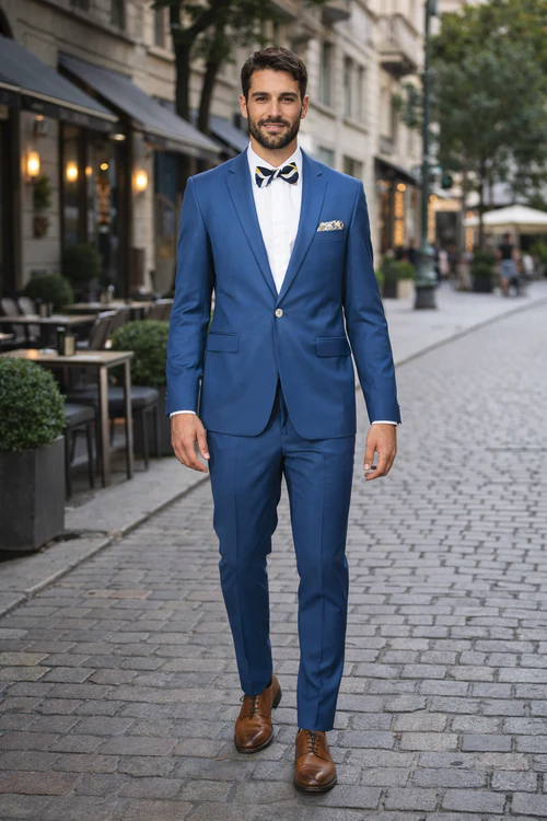 Blue Slim Fit Men’s Suit by Rossiman Rossi | Skinny Style with 1-Button Jacket – Italian Tailored Modern Formalwear