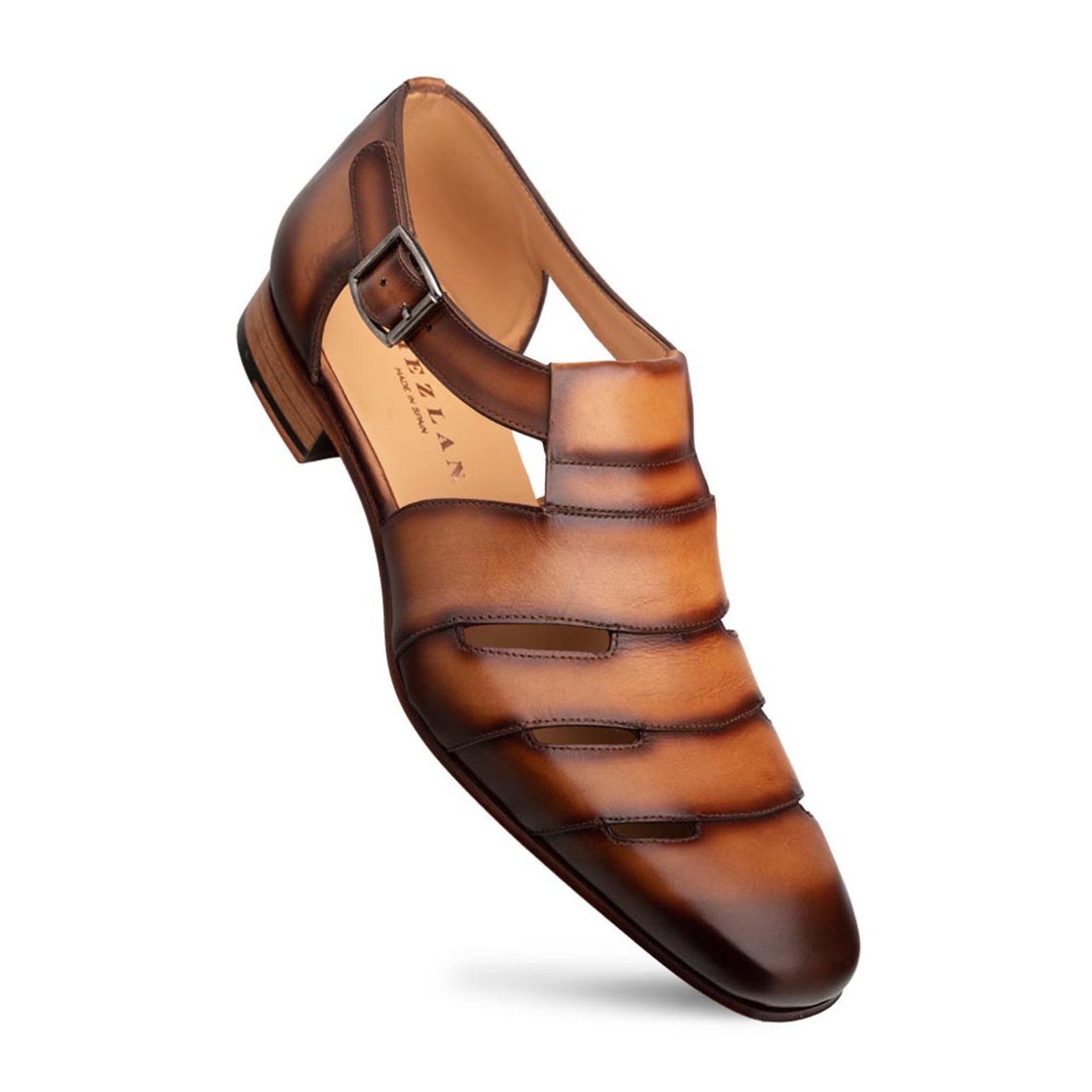 Mezlan Men's Tan T-Strap Calfskin Dress Sandals