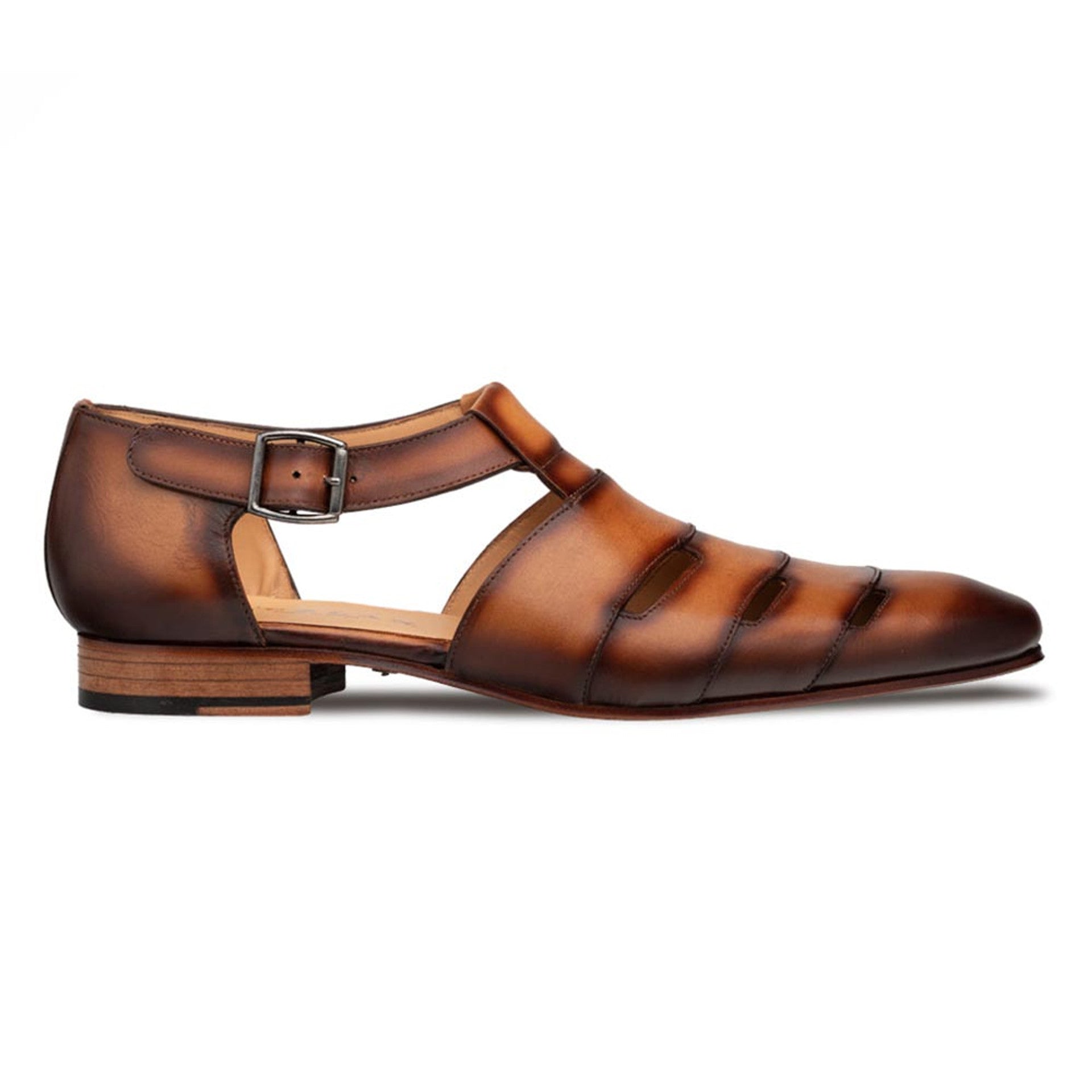 Mezlan Men's Tan T-Strap Calfskin Dress Sandals