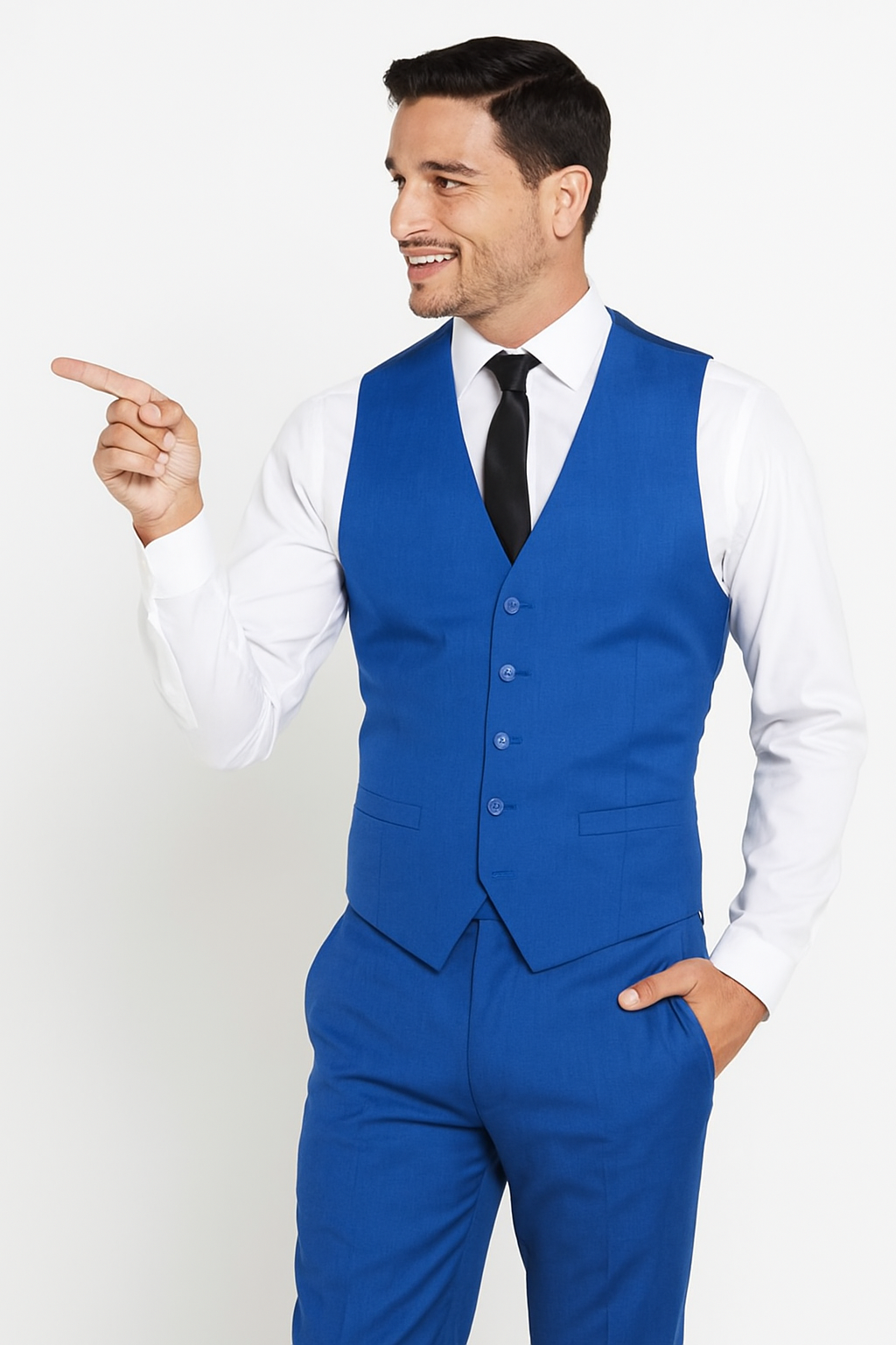 Men's Vest Matching Solid Regular Fit Dress Pants Set + Any Color Shirt & Tie Royal Blue