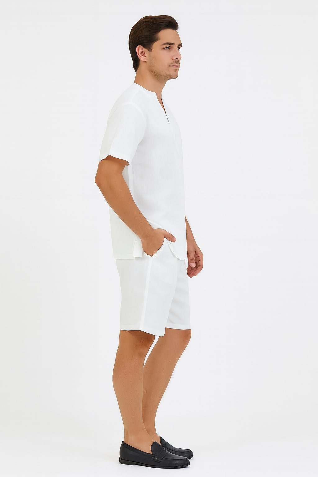 White Embroidered Summer Short Set for Men