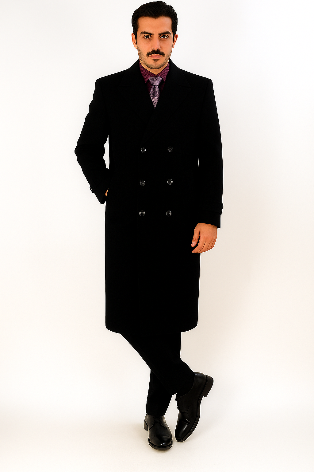 Apollo King Men's Full Length Top Coat Banded Wrists