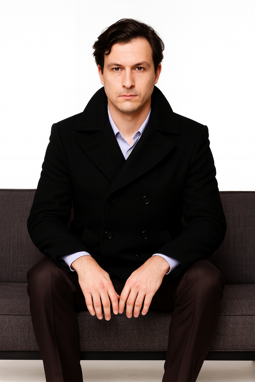 Men's Black Six Button Double Breasted Cheap Priced Mens Wool Peacoat Jacket